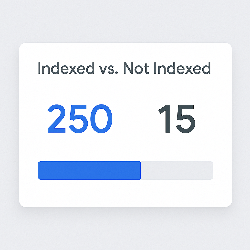 Dashboard showing indexed vs not indexed URLs